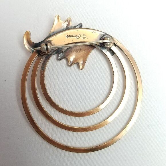 Vintage Renoir Large Copper Circle Brooch, Retro Design Lapel Pin, Signed - Picture 4 of 7
